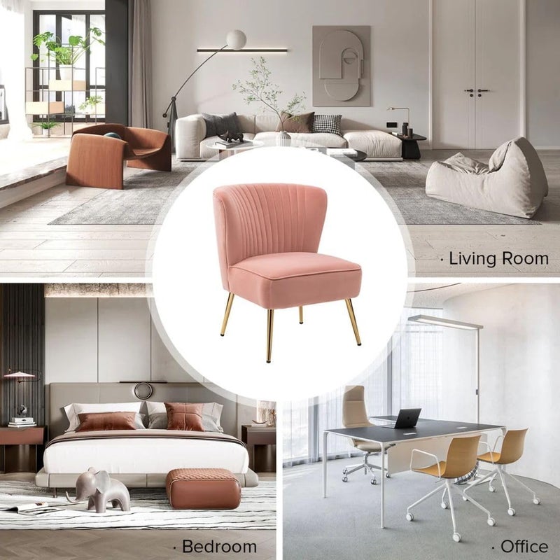 Comfynest كرسي أكسنت من كومفينست مخمل - كرسي برميل مخمل مزخرف بقنوات مع أرجل معدنية ذهبية وتنجيد من الفوم (وردي) - Image 5